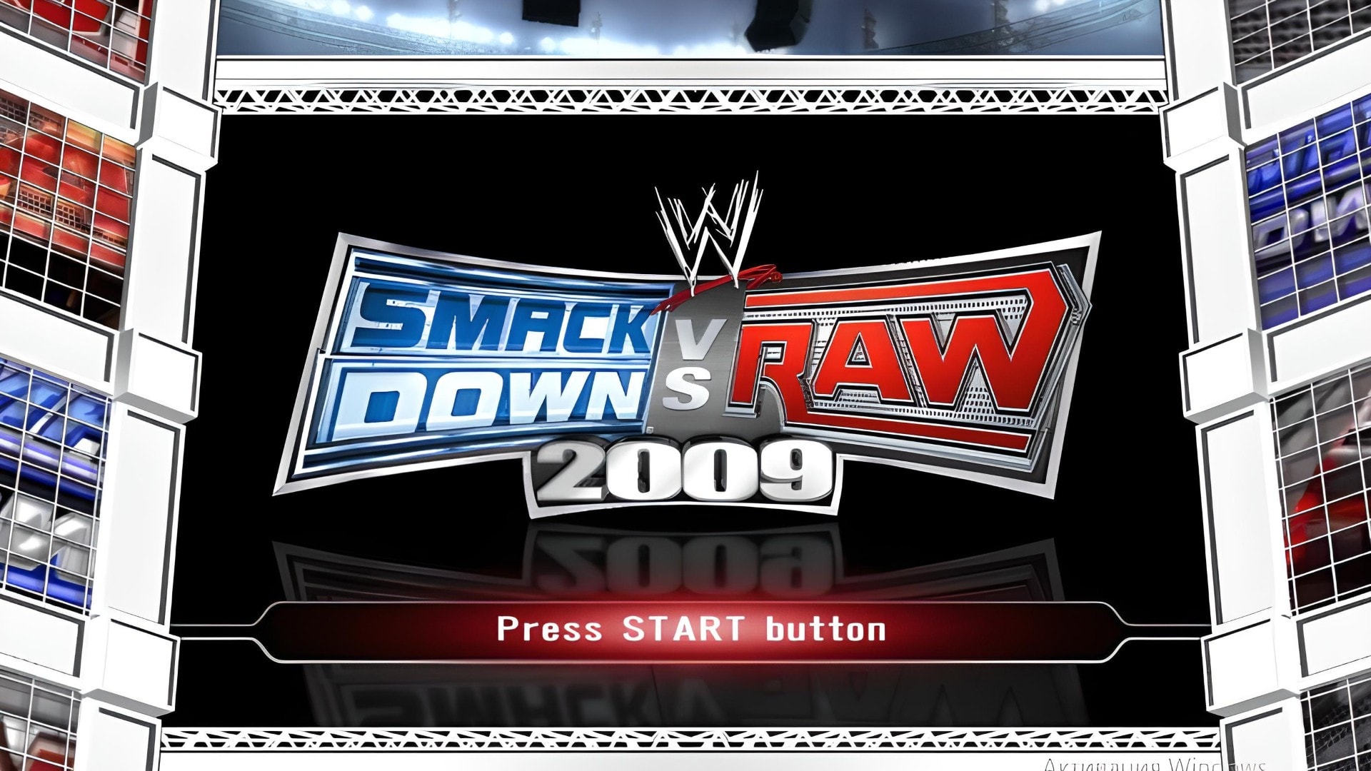 WWE SmackDown vs. Raw 2009 title screen for Xbox 360
